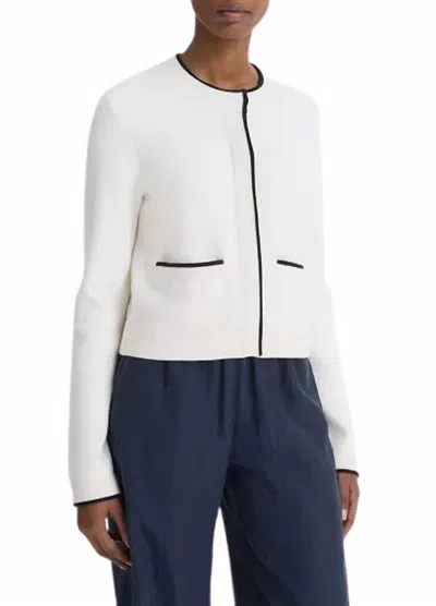 Vince Contrast Tipped Snap Front Cardigan In White