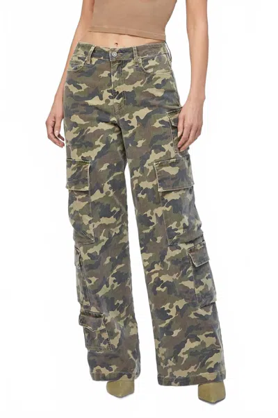 Hidden Wide Leg Camo Jeans In Green In Green