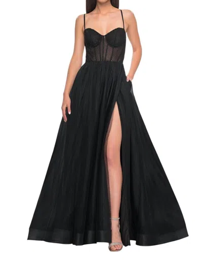 La Femme Illusion Corset Bustier Top Prom Dress In Black In Black