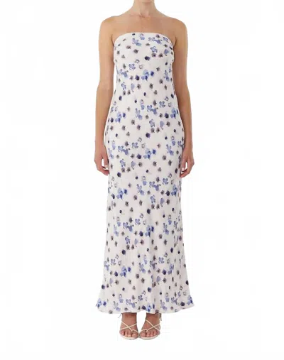 Third Form Bias Strapless Dress In Blue Bell Floral In White