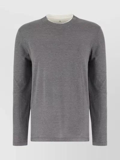 Brunello Cucinelli Silk Blend Crew Neck Sweater In Gray