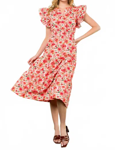 Thml Dahlia Floral Dress In Cream/red
