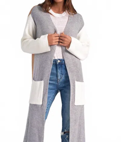 Elan Kitson Duster Long Cardigan In Grey Color Block In Gray