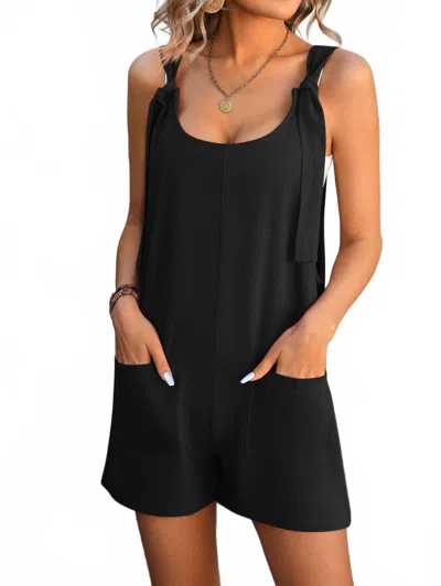 Lovesoft Sleeveless Tie-strap Romper With Front Pockets In Black