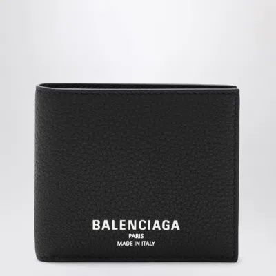 Balenciaga Black Bi-fold Credit Wallet In Hammered Leather Men In Black