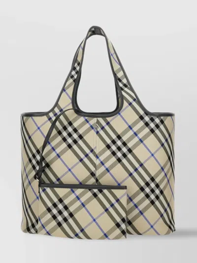Burberry Check Pattern Tote Bag With Dual Handles