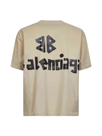 Balenciaga Men Beige Tape Type Medium Fit T-shirt In Neutral