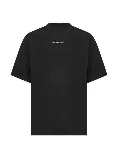 Balenciaga Black Crewneck T-shirt With Logo Lettering On The Front And Logo Patch On The Sleeve In Cotton Man
