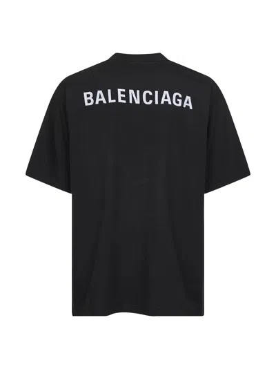 Balenciaga Black Crewneck T-shirt With Logo Lettering On The Front And Logo Patch On The Sleeve In Cotton Man