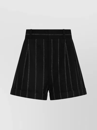 The Mannei Striped Wool Shorts With Belt Loops In Black