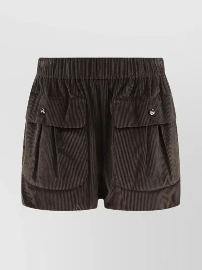 The Mannei Corduroy Texture Elastic Waistband Shorts In Brown