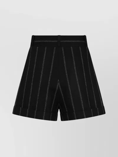 The Mannei Striped Wool Shorts With Belt Loops In Black