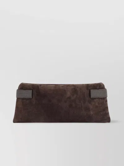 Brunello Cucinelli Clutch Bag Rectangular Contrast Handles In Brown
