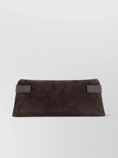 Brunello Cucinelli Clutch Bag Rectangular Contrast Handles In Brown