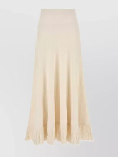 Bottega Veneta High Waist A-line Skirt With Fringe Hem In Neutral