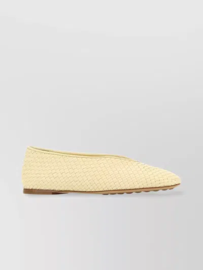 Bottega Veneta Leather Rosa Ballerinas With Flat Sole And Woven Texture In Gold