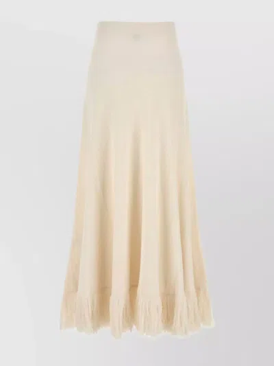 Bottega Veneta High Waist A-line Skirt With Fringe Hem In Neutral