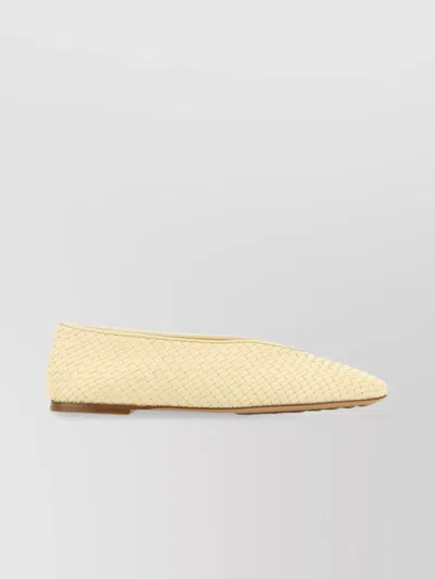 Bottega Veneta Leather Rosa Ballerinas With Flat Sole And Woven Texture In Gold
