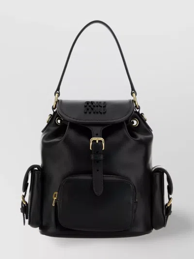 Miu Miu Leather Backpack With Front And Side Pockets