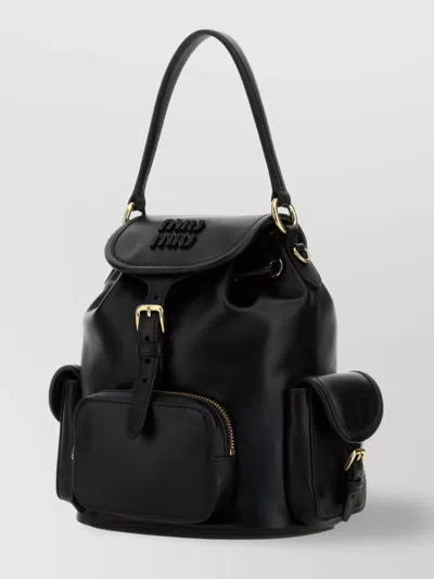 Miu Miu Leather Backpack With Front And Side Pockets