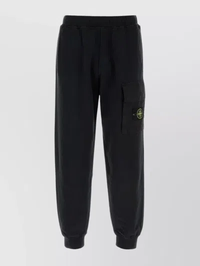 Stone Island Cargo Cotton Joggers Elastic Waistband In Black