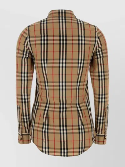 Burberry Cotton Shirt With Embroidered Check Pattern In Brown