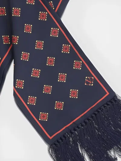 Valentino Modern Silk Scarf Featuring Geometric Pattern In Blue