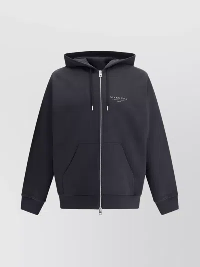 Givenchy Logo Stamp Zip-up Hooded Sweatshirt In Black