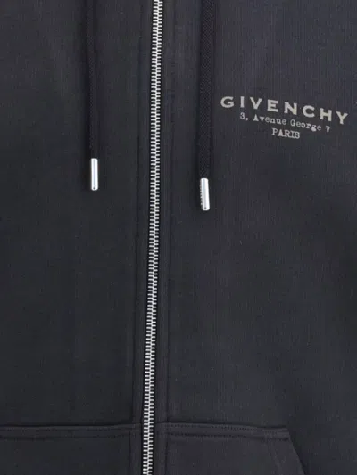 Givenchy Logo Stamp Zip-up Hooded Sweatshirt In Black