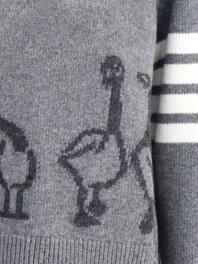 Thom Browne Geese Intarsia Boxy Virgin Wool Crewneck Sweater In Gray