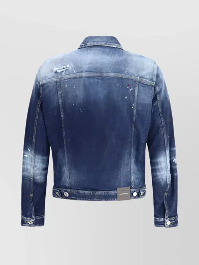 Dsquared2 Dan Blue Jacket With Classic Collar And All-over Painted Details In Denim Man In Blue