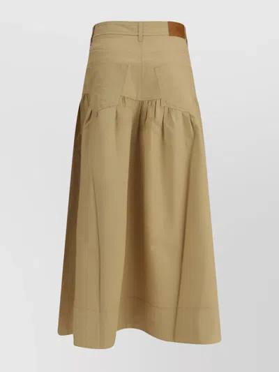 Ganni Womens Pale Khaki Summer Suiting Gathered Cotton And Linen Midi Skirt In Brown