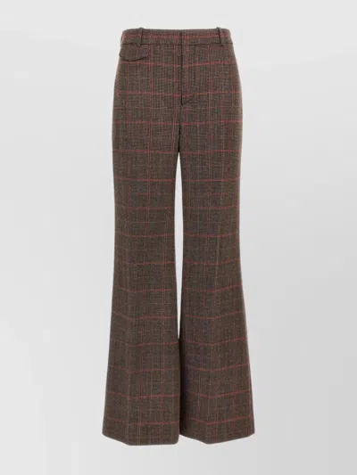 Chloé Flared Leg Wool Check Trousers