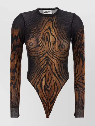 Jean Paul Gaultier Abstract Pattern Crew Neck Long Sleeve Bodysuit In Multi