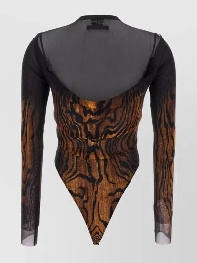 Jean Paul Gaultier Abstract Pattern Crew Neck Long Sleeve Bodysuit In Multi