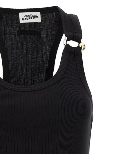 Jean Paul Gaultier Womens Black Ribbed Scoop-neck Cotton-jersey Midi Dress In Black