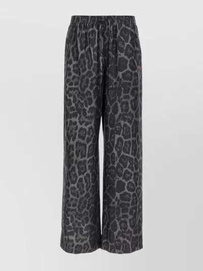 Stella Mccartney Wide Leg Animal Print Trousers With Elastic Waistband In Black
