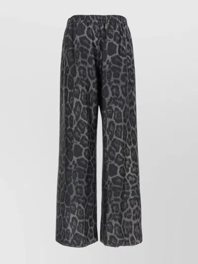 Stella Mccartney Wide Leg Animal Print Trousers With Elastic Waistband In Black