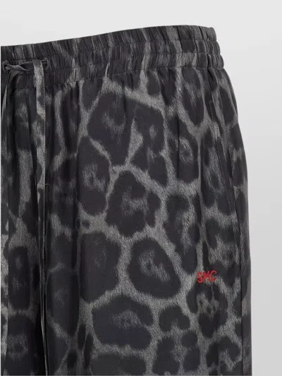 Stella Mccartney Wide Leg Animal Print Trousers With Elastic Waistband In Black