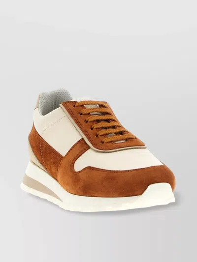 Brunello Cucinelli Suede Rubber Sole Leather Sneakers In Brown