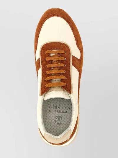 Brunello Cucinelli Suede Rubber Sole Leather Sneakers In Brown