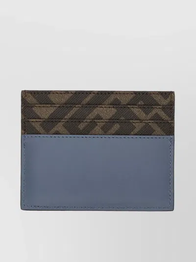 Fendi Dual Tone Leather And Canvas Cardholder In Blue