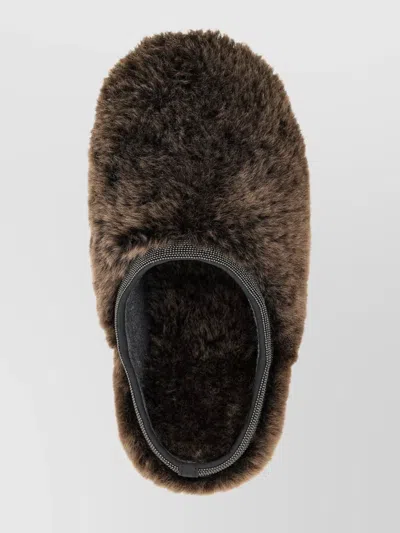 Brunello Cucinelli Round Toe Faux Fur Flat Sole Sandals