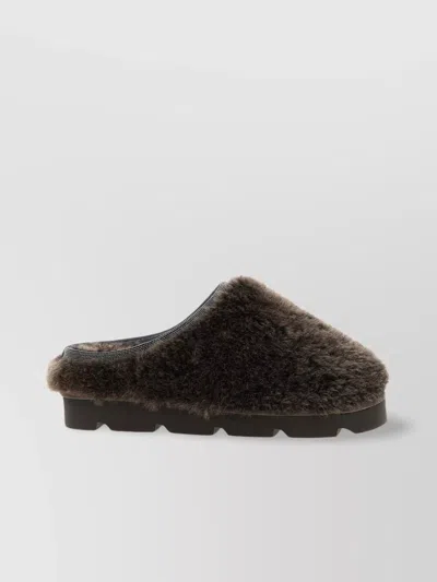 Brunello Cucinelli Round Toe Faux Fur Flat Sole Sandals