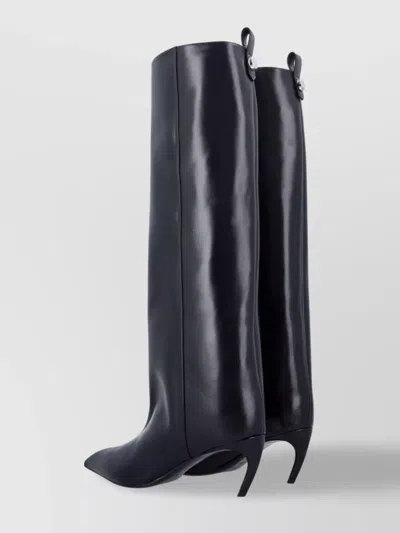 Attico The  Knee-high Black Leather Boots With Pointed Toe In Black