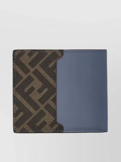 Fendi Canvas Leather Bi-fold Wallet Contrast Panel In Blue
