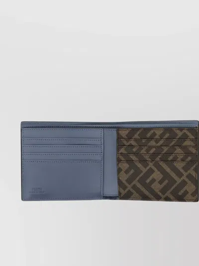 Fendi Canvas Leather Bi-fold Wallet Contrast Panel In Blue