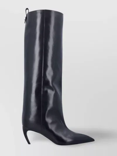 Attico The  Knee-high Black Leather Boots With Pointed Toe In Black