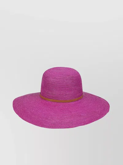 Borsalino Straw Panama Hat Leather Strap In Purple