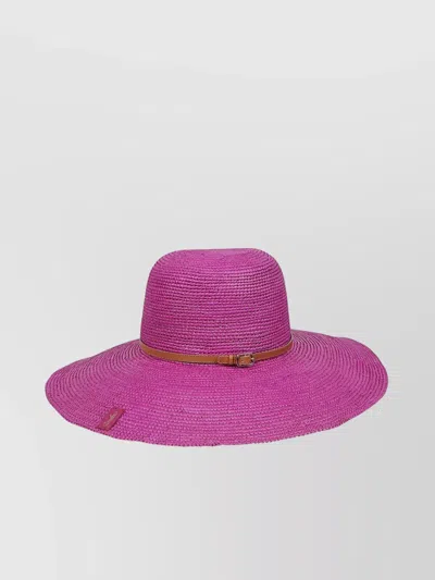 Borsalino Straw Panama Hat Leather Strap In Purple